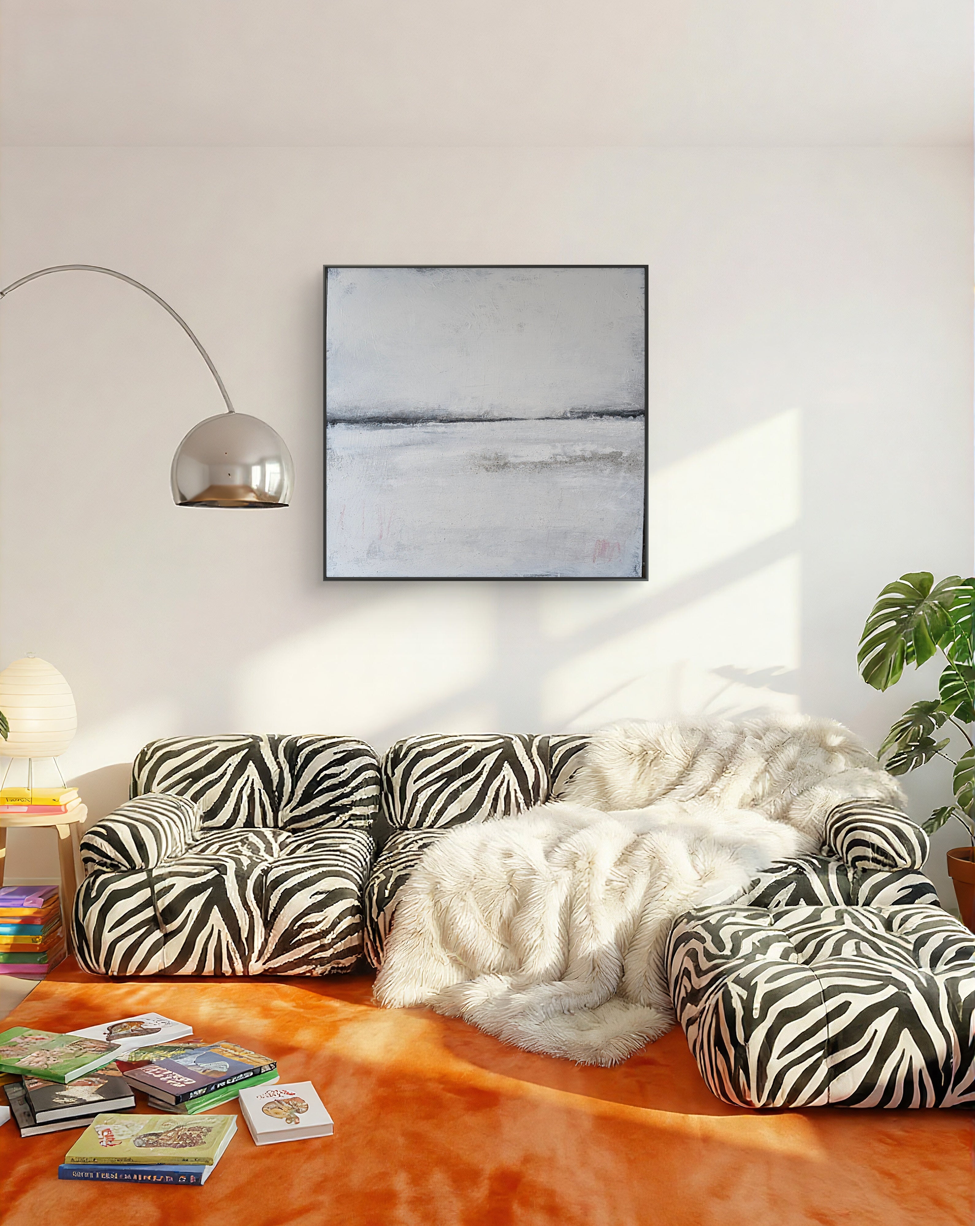 Abstraktes Gemälde – 100 x 100 cm Landgang weiß - Studienreihe – XXL Kunstwerk als Blickfang im Wohnraum