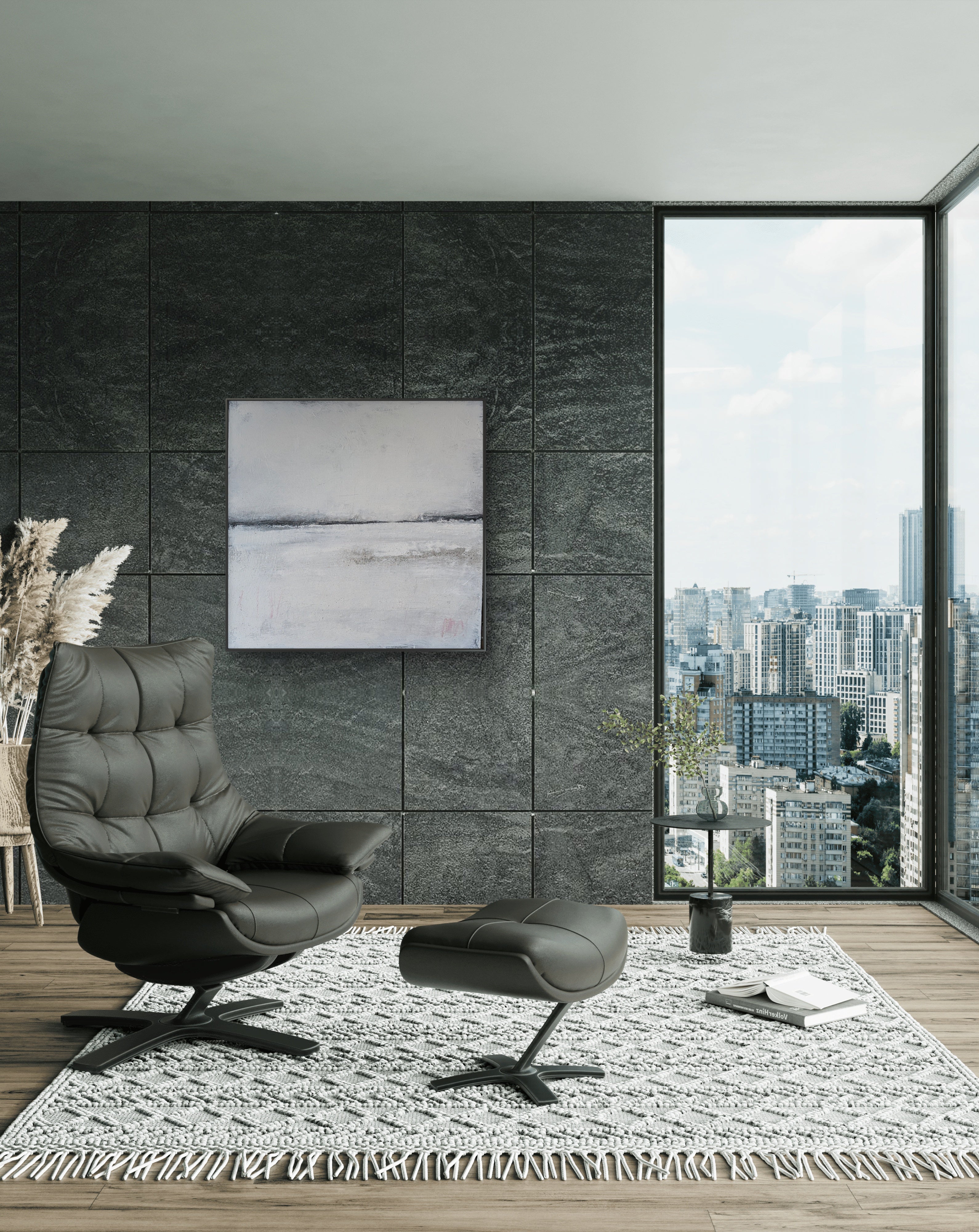 Abstraktes Gemälde – 100 x 100 cm Landgang weiß - Studienreihe – Kunst für hohe Räume und große Wände