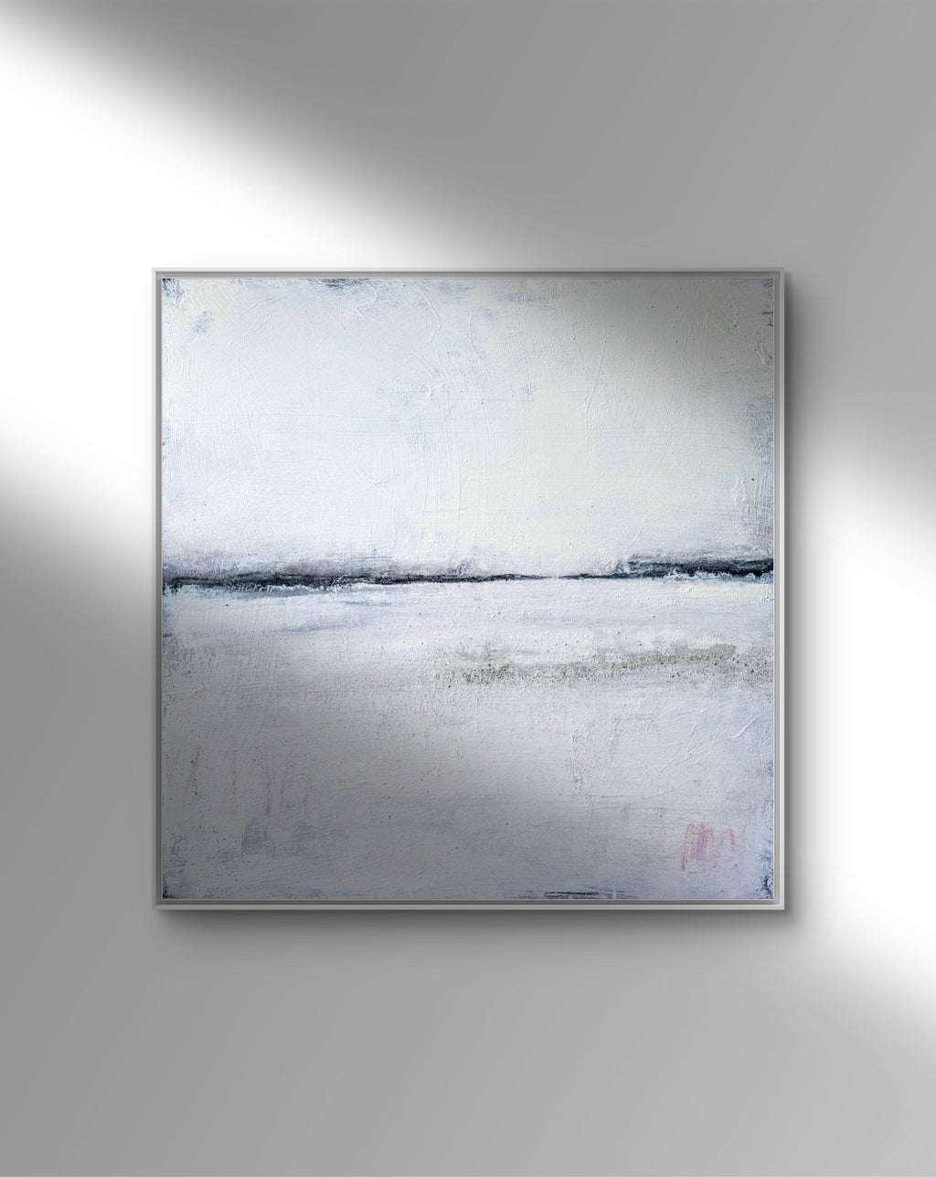 Abstraktes Gemälde – 100 x 100 cm Landgang weiß - Studienreihe – Großes Gemälde in modernem Wohnzimmer