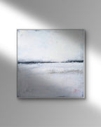 Abstraktes Gemälde – 100 x 100 cm Landgang weiß - Studienreihe – Großes Gemälde in modernem Wohnzimmer