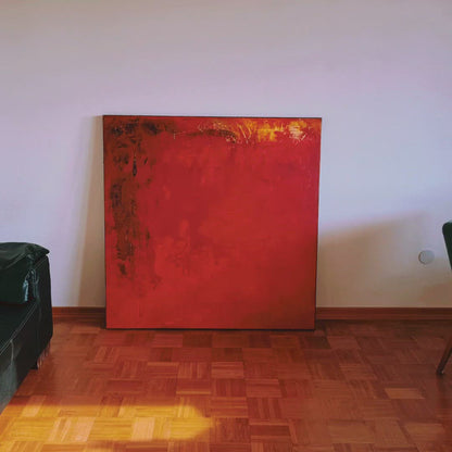 Warme Herbstsonne" - Abstraktes Gemälde in quadratischem Format