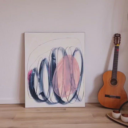 Abstrakt maleri: fusion af hvid, Paynes grå og pink