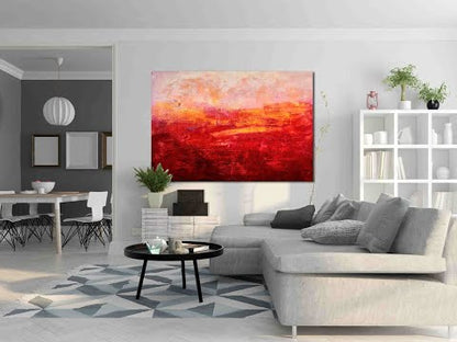 200 x 135 cm - Abstrakt rødt maleri som et særligt kunstværk til dine værelser